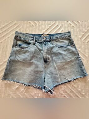 Madewell Pale Blue High-Rise Frayed Denim Shorts Mom Jean Short 30
